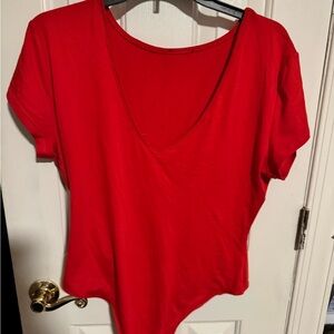 Red V-Neck Women's Top
